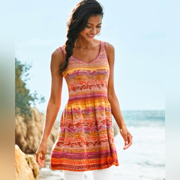 Peruvian Connection Sunset Crochet Tunic Size Large Pima Cotton Knit - Picture 1 of 11